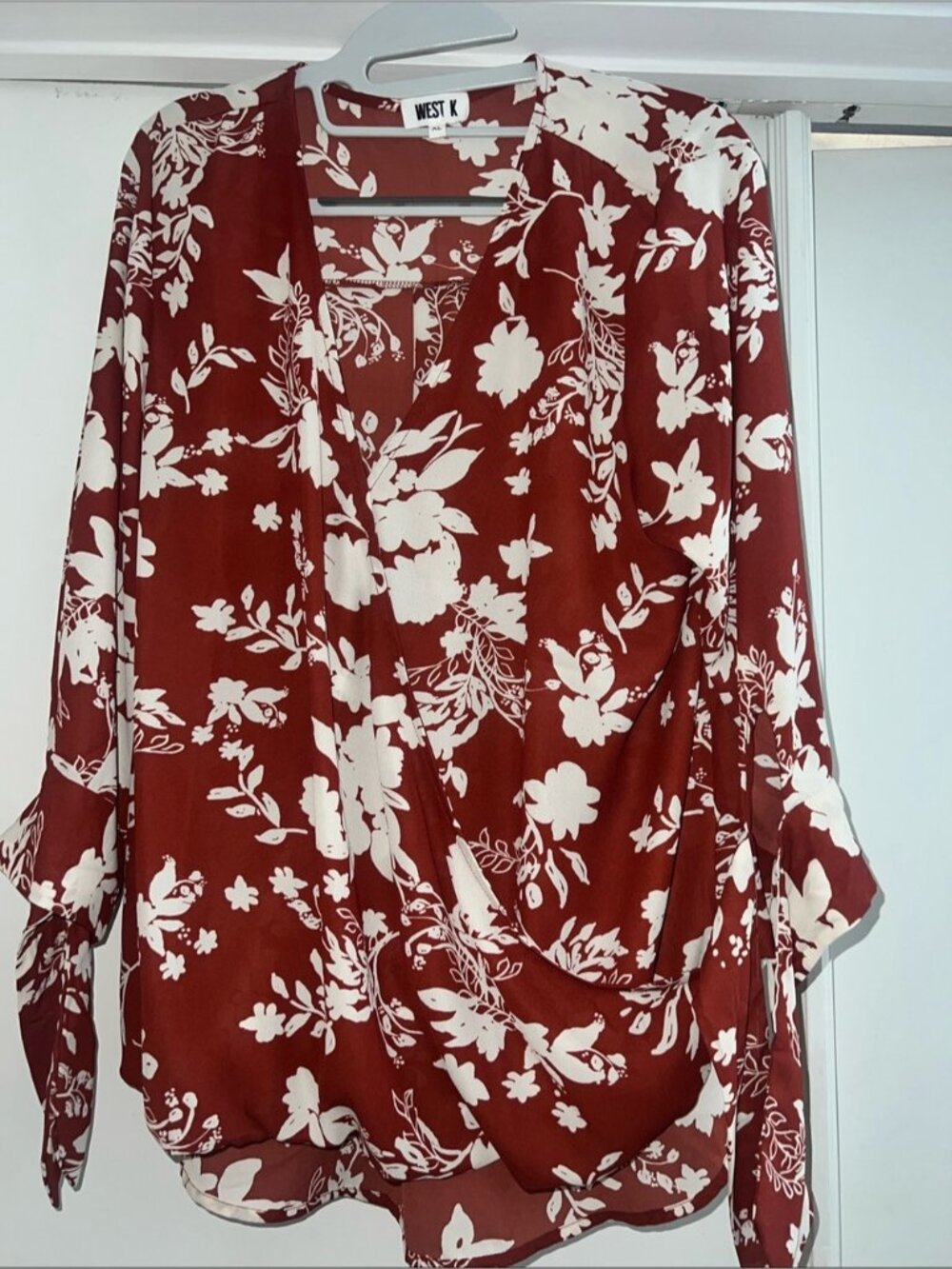 West K Rust Floral Wrap-Style Blouse